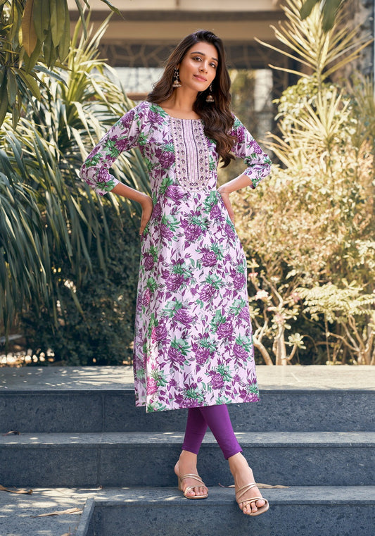 Heavy Rayon Foil Print Kurti with Heavy Sequence Work – Sizes S to 4XL