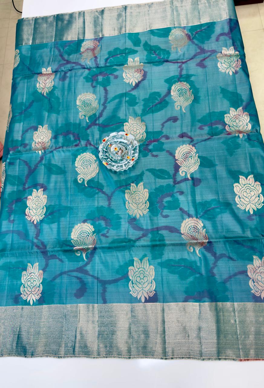 Pochampalli Printed Silk Saree with Satin Border and Blouse – Powerloom Weave for Women