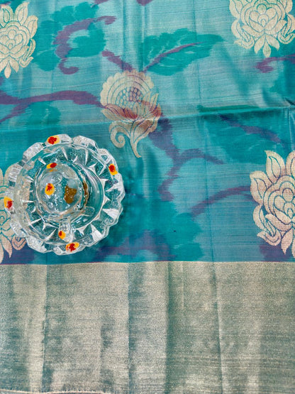 Pochampalli Printed Silk Saree with Satin Border and Blouse – Powerloom Weave for Women