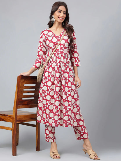 Maroon Cotton Floral Printed Co-Ords Set JAC715