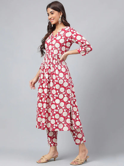 Maroon Cotton Floral Printed Co-Ords Set JAC715