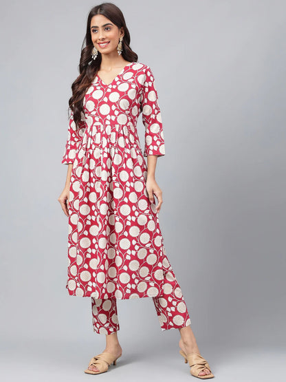 Maroon Cotton Floral Printed Co-Ords Set JAC715