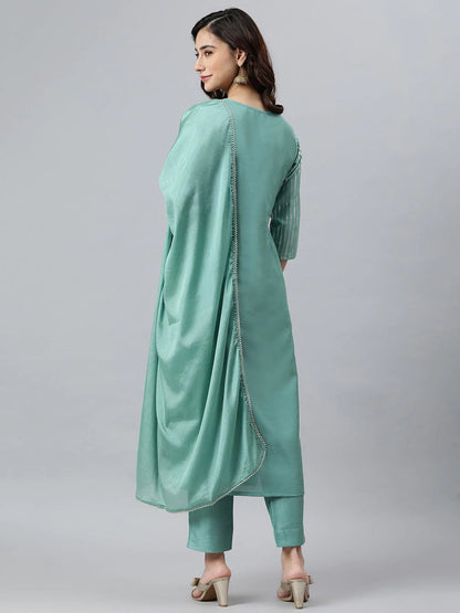 GREEN SILK KURTI WITH PANT AND DUPATTA S320JA
