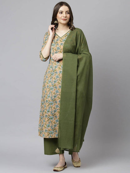 PEACH COTTON KURTI PALAZZO DUPATTA SET JAC398