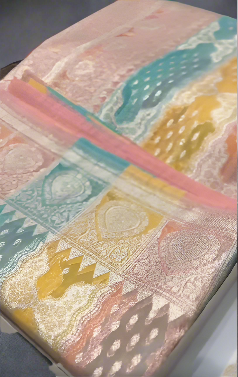 Banarasi handloom kora organza rankaat saree with allover zari stripe weaving and blouse piece