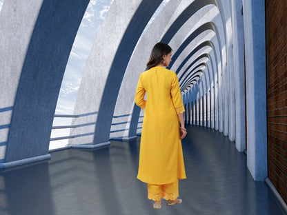 Muslin Solid Pleated A-Line Kurta Set