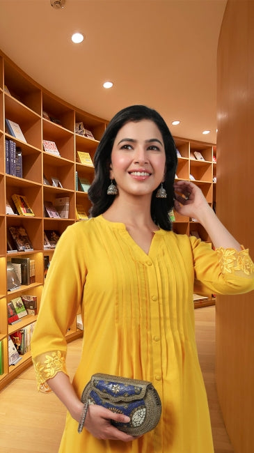 Muslin Solid Pleated A-Line Kurta Set