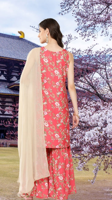 Digital Floral Printed Kurta with Sharara and Dupatta
