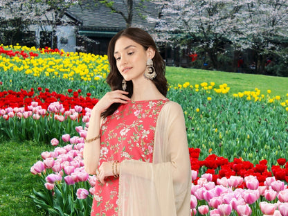 Digital Floral Printed Kurta with Sharara and Dupatta