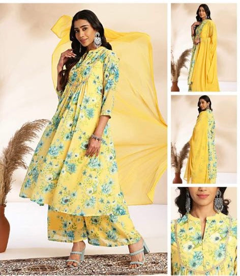 BEAUTIFUL FLORAL YELLOW  GEORGETTE