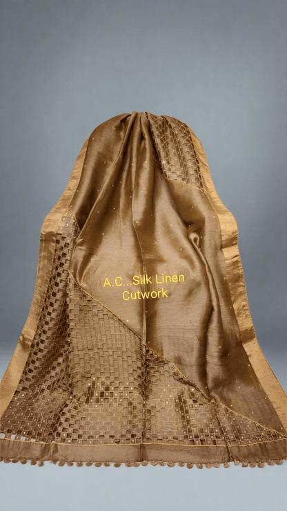 Handwork Cutwork Pure Tissue 150 Count Linen Handloom Saree - Mani's Fashions