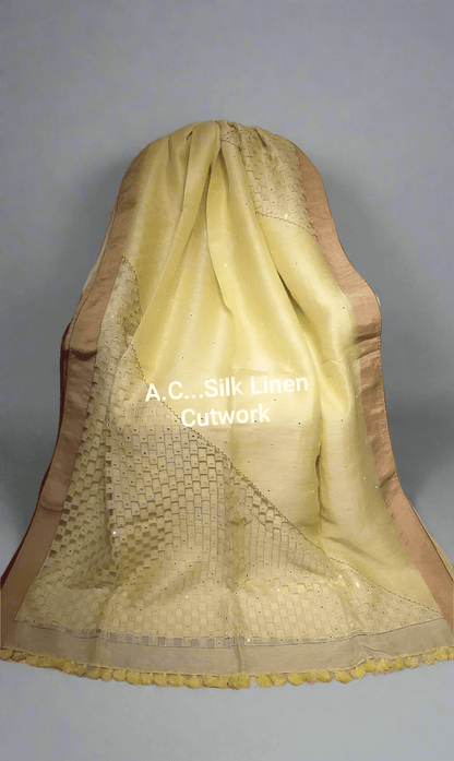 Handwork Cutwork Pure Tissue 150 Count Linen Handloom Saree - Mani's Fashions