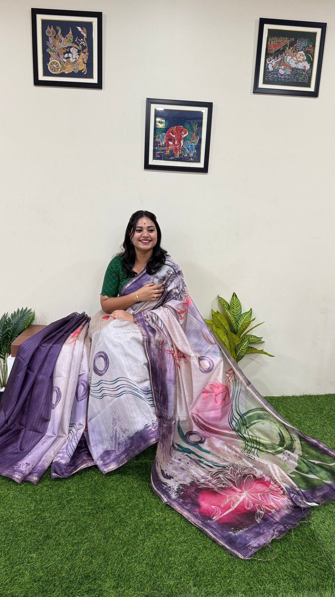 Malai Silk Saree with Abstract Digital Print - Mani's Fashions