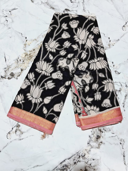 New arrival Exquisite Handloom Nellore Silk Saree with Kalamkari Print & Nizam Border - Mani's Fashions