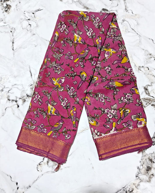 New arrival Exquisite Handloom Nellore Silk Saree with Kalamkari Print & Nizam Border - Mani's Fashions