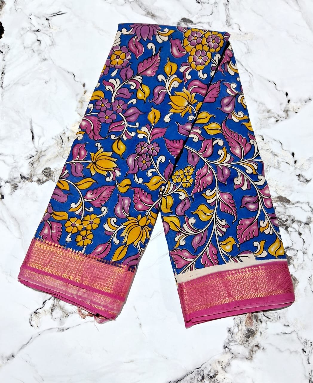 New arrival Exquisite Handloom Nellore Silk Saree with Kalamkari Print & Nizam Border - Mani's Fashions
