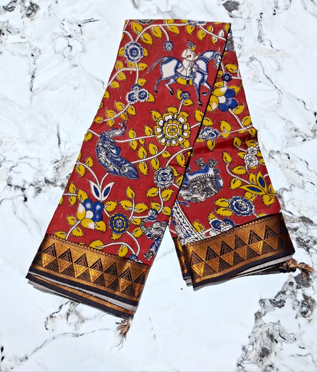 New arrival Exquisite Handloom Nellore Silk Saree with Kalamkari Print & Nizam Border - Mani's Fashions