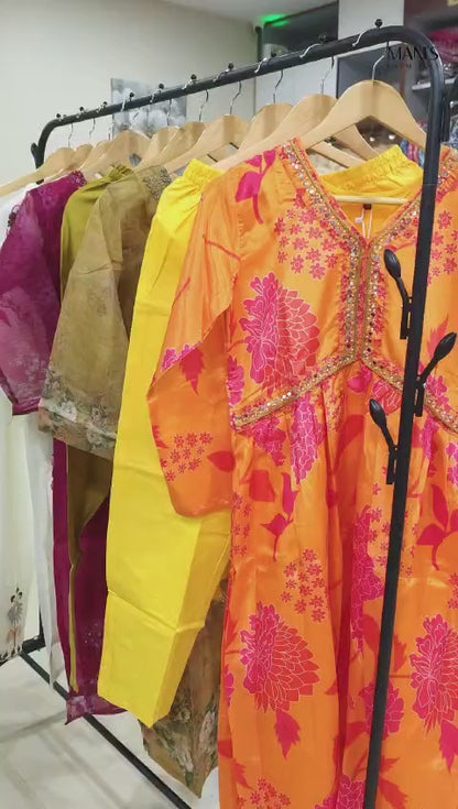 Sunny Elegance: Yellow Alia Cut Handwork 3PC Suit Set