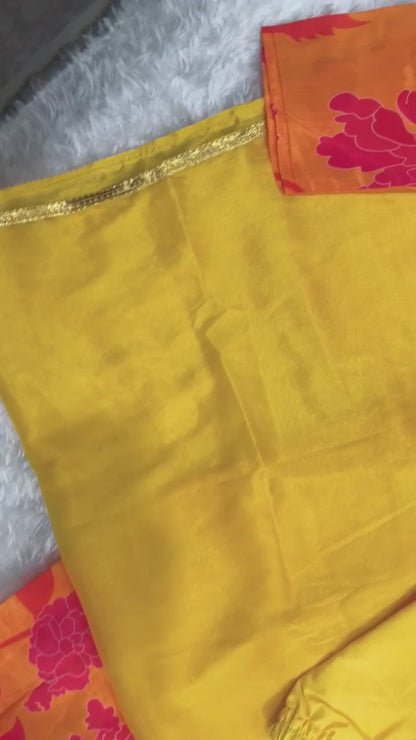 Sunny Elegance: Yellow Alia Cut Handwork 3PC Suit Set
