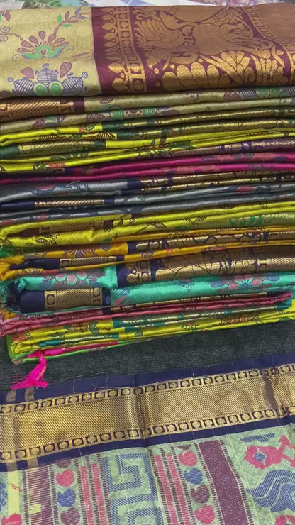 Elegant Jacquard Cotton Silk Saree with Maggam Free Size Blouse