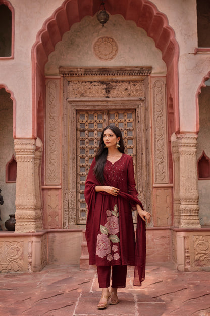 Women's Mul Chanderi Embroidered Kurta Pant Dupatta Set – M to XXL
