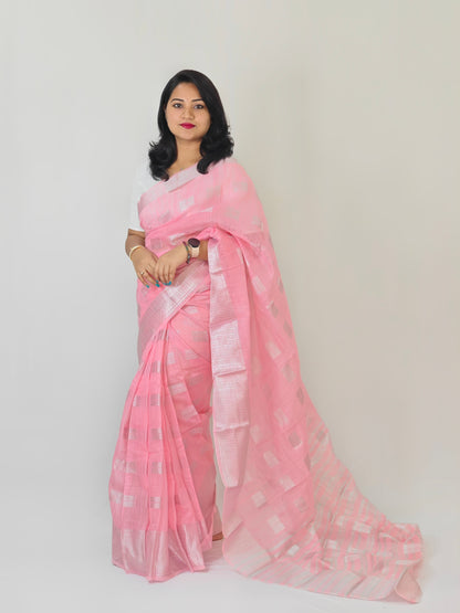Lustrous Linen Silver Zari