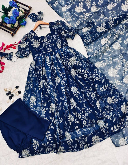 Peal Blue Organza Suit Set