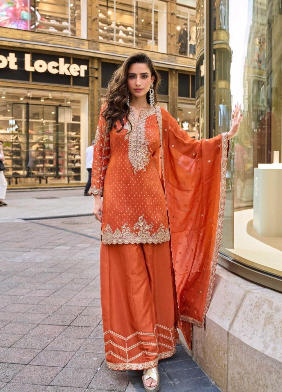 Viscose Jacquard Silk Embroidered Sharara Set for Women with Dupatta – XL Size