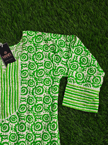 On Sale Now - Summer Jaipuri Kurti Pant Set Green