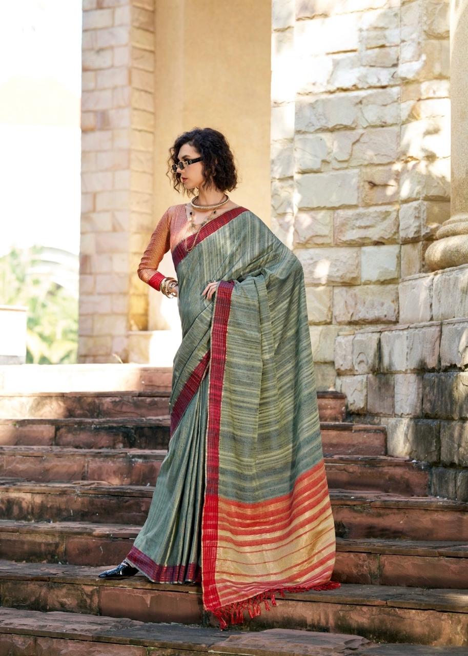 Handloom Style Katan Silk Saree with Red Zari Border – Elegant Office & Festive Wear Saree for Women