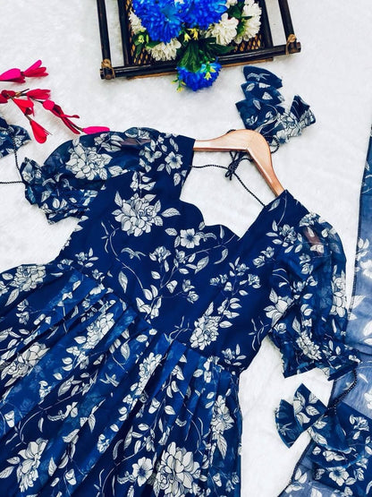 Peal Blue Organza Suit Set