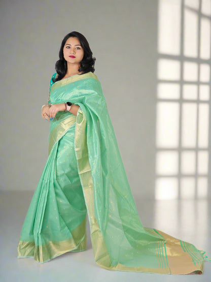 Soft silk Saree with Partially Stitched Adjustable Blouse