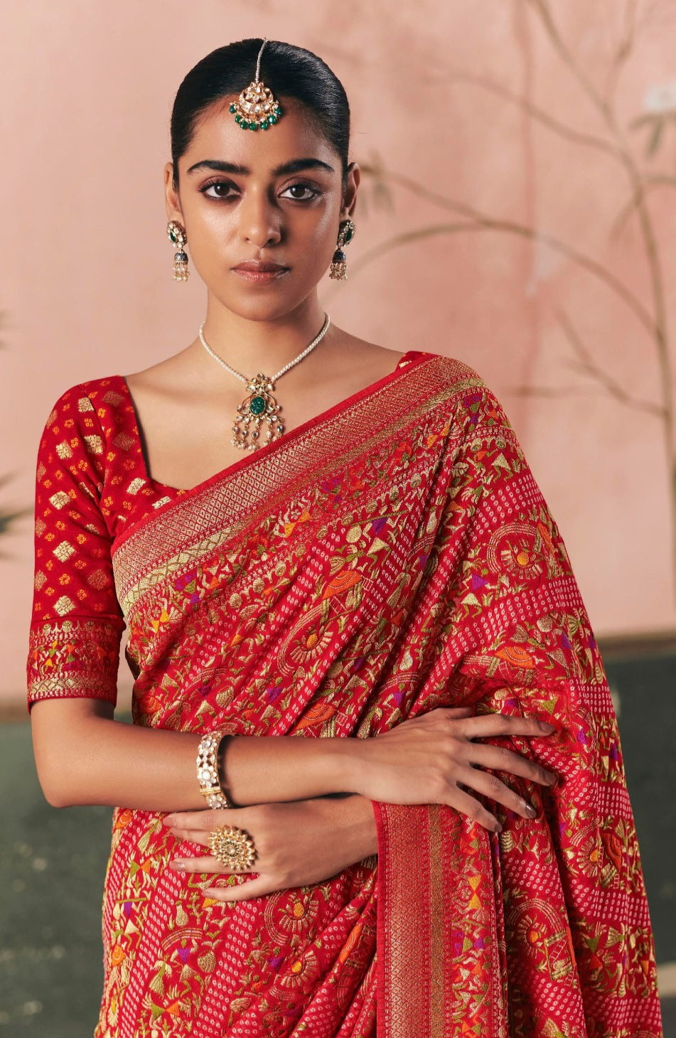 Pure Kaddi Georgette Zari Weaving Saree in Rust Orange with Antique Gold Pattern and Traditional Floral Borders – Festive & Wedding Wear for Women