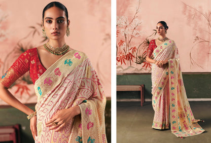 Pure Kaddi Georgette Zari Weaving Saree in Ivory Cream with Multi-Colour Meenakari-Style Floral Design – Festive and Wedding Wear Saree for Women