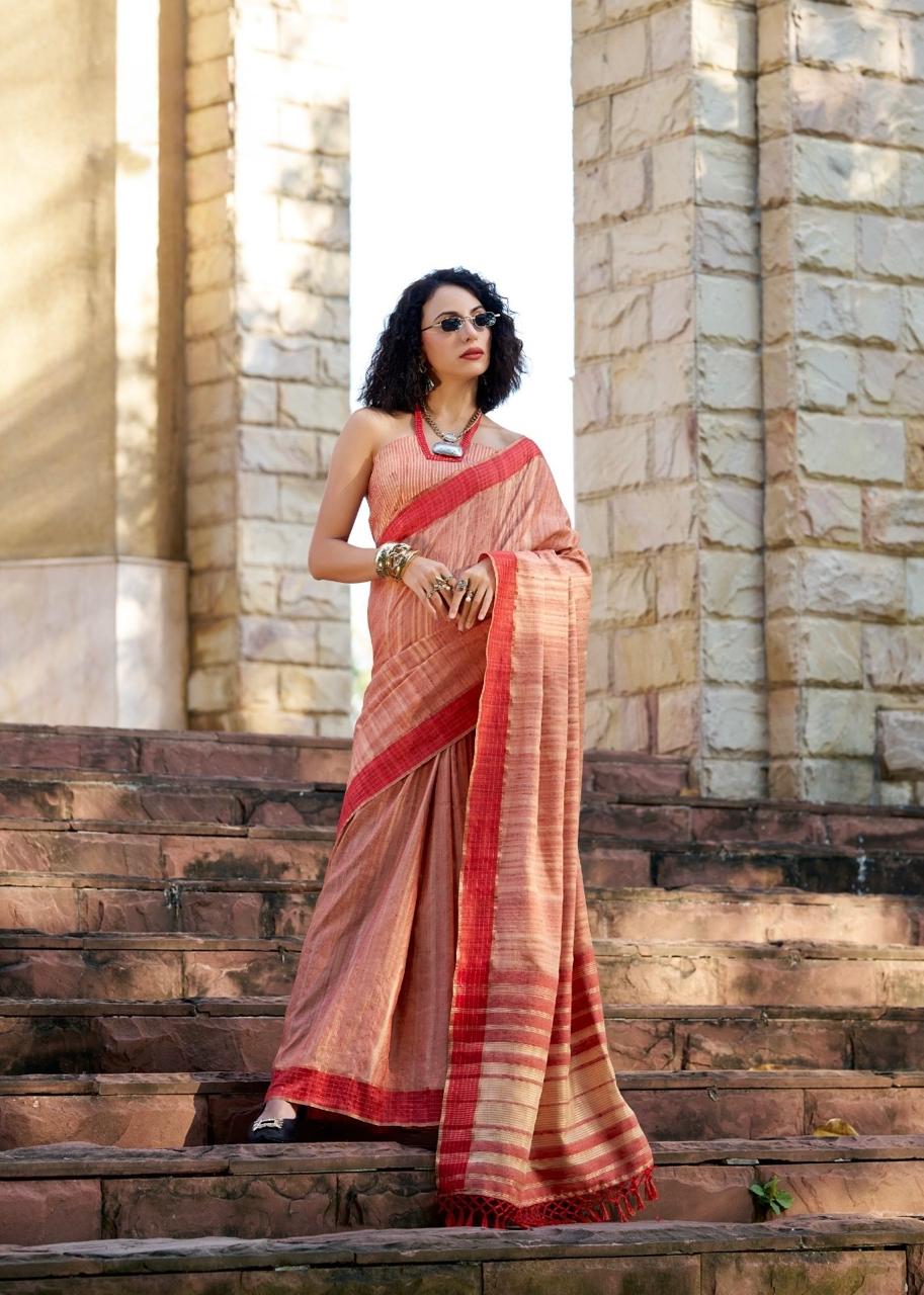 Handloom Style Katan Silk Saree with Red Zari Border – Elegant Office & Festive Wear Saree for Women
