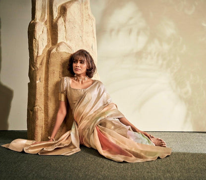 Soft Handloom style Silk Saree with Zari Leaf Weaving and Gradient Shading – Festive Wear Saree for Women