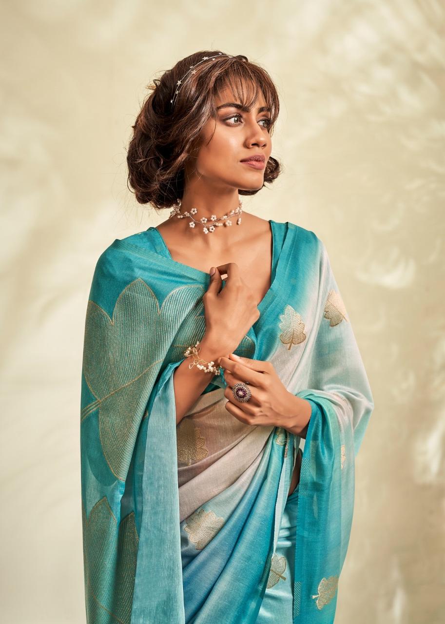 Soft Handloom style Silk Saree with Zari Leaf Weaving and Gradient Shading – Festive Wear Saree for Women