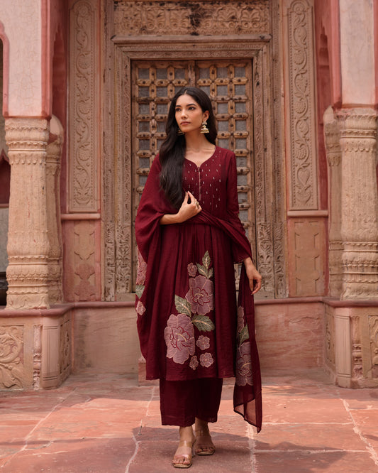 Women's Mul Chanderi Embroidered Kurta Pant Dupatta Set – M to XXL