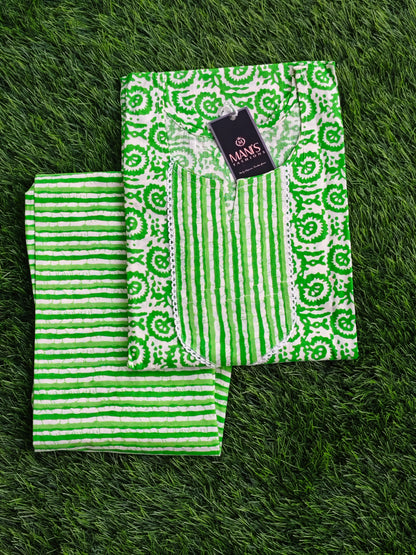On Sale Now - Summer Jaipuri Kurti Pant Set Green