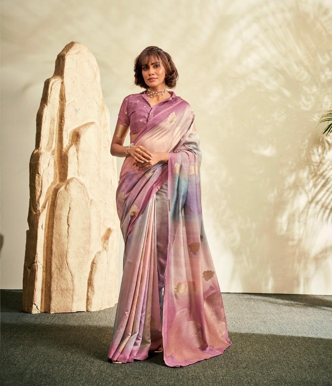Soft Handloom style Silk Saree with Zari Leaf Weaving and Gradient Shading – Festive Wear Saree for Women