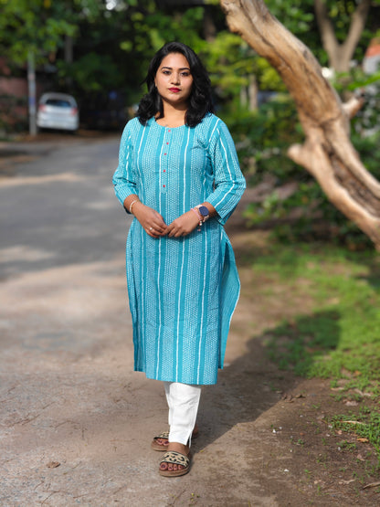 Blue Cotton Striped Straight Kurta 3787