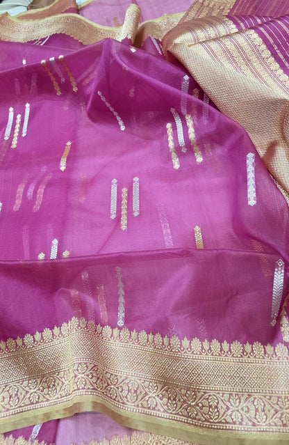 Exquisite Banarasi Kora Silk Saree with Sona Rupa Kadiyal Border and Double Kora Blouse