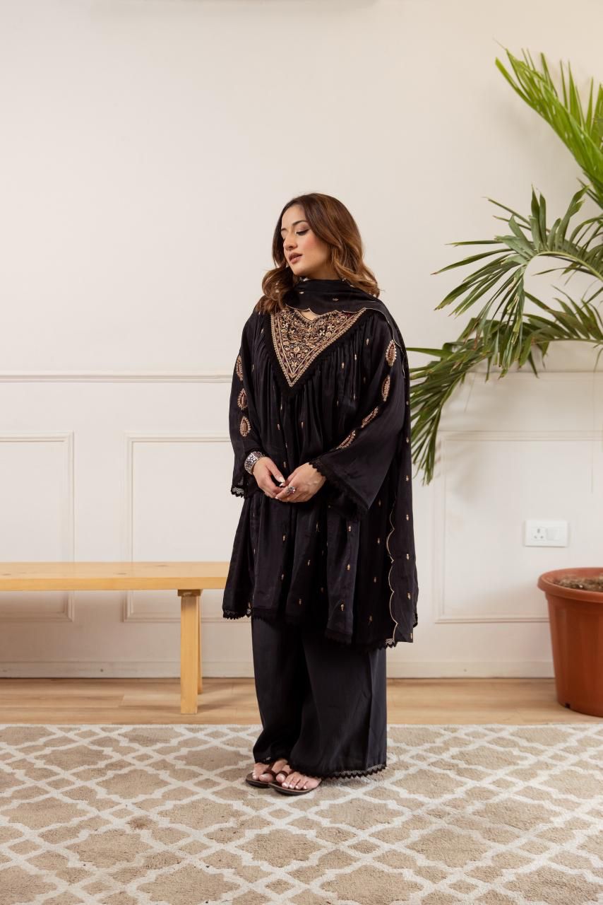 Mul Chanderi Kurta Palazzo Dupatta Set for Women with Embroidery – Festive Wear, Sizes 38–46