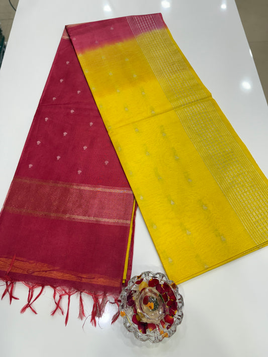 Semi Cotton Silk Saree with 2D Woven Buttas and Contrast Pallu – Elegant Daily and Festive Wear Saree