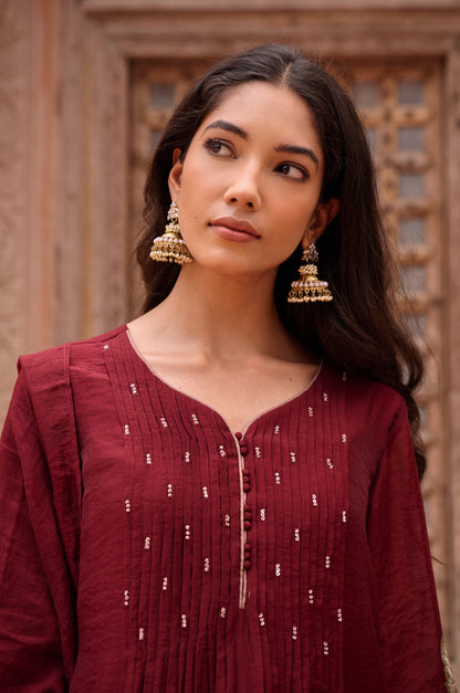 Women's Mul Chanderi Embroidered Kurta Pant Dupatta Set – M to XXL