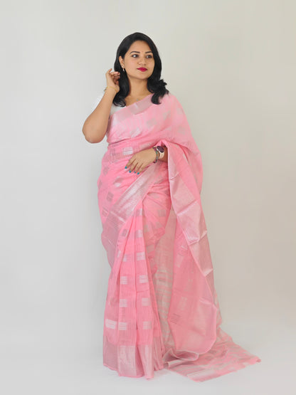 Lustrous Linen Silver Zari